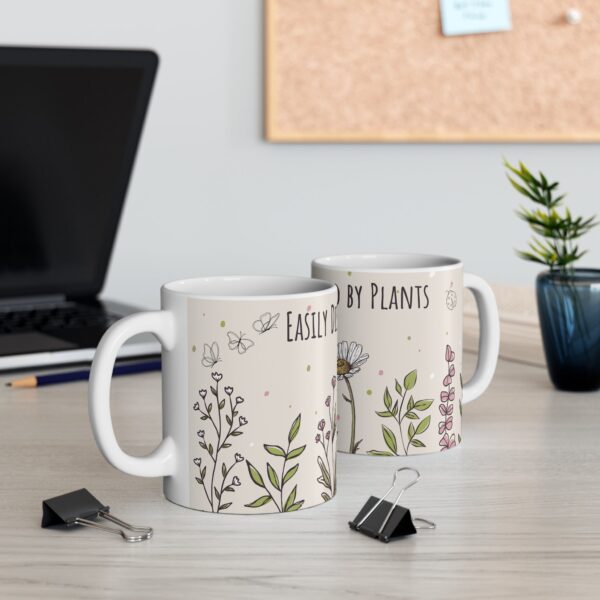 Plant Lover Design Mug 11oz | White Ceramic | 'Easily Destructed By Plants' Inscription | Lead & BPA-Free | Perfect for Coffee & Tea - Image 3