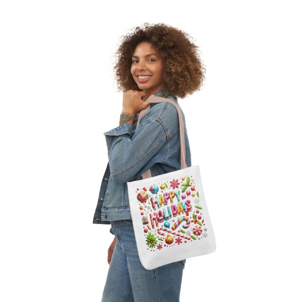 Garden Holiday Tote Bag with 5-Color Straps | 'Happy Holiday' Design | 100% Polyester Canvas - Image 9