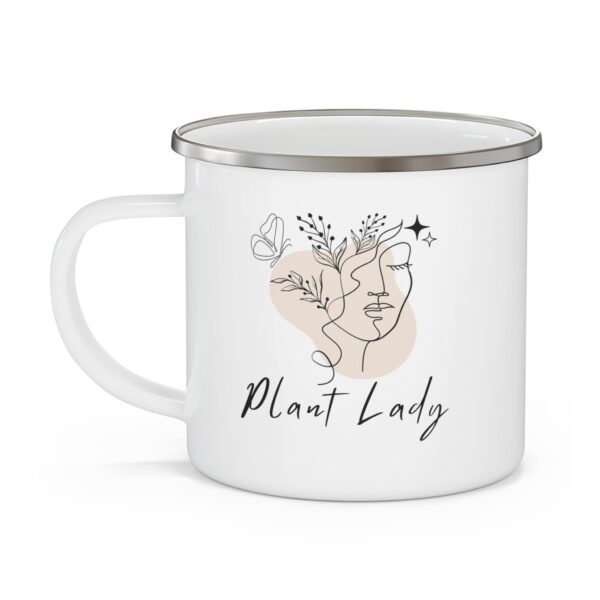 White Enamel Camping Mug 12oz | Plant Lady | Lead & BPA-Free | Perfect for Coffee & Tea - Image 4
