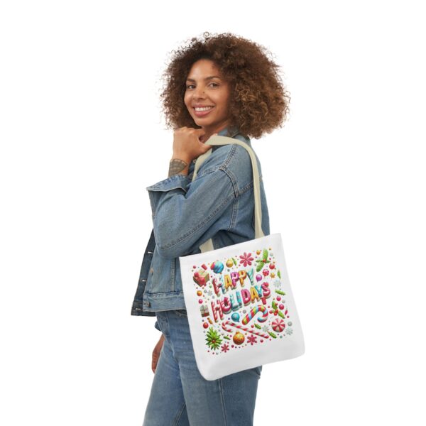 Garden Holiday Tote Bag with 5-Color Straps | 'Happy Holiday' Design | 100% Polyester Canvas - Image 6