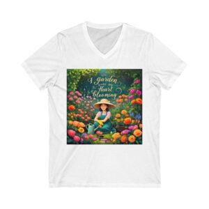 Alternative view of Garden Quote Unisex V-Neck Tee | Bella+Canvas 3005 | Lightweight Cotton T-Shirt | 'I Garden to Keep My Heart Blooming