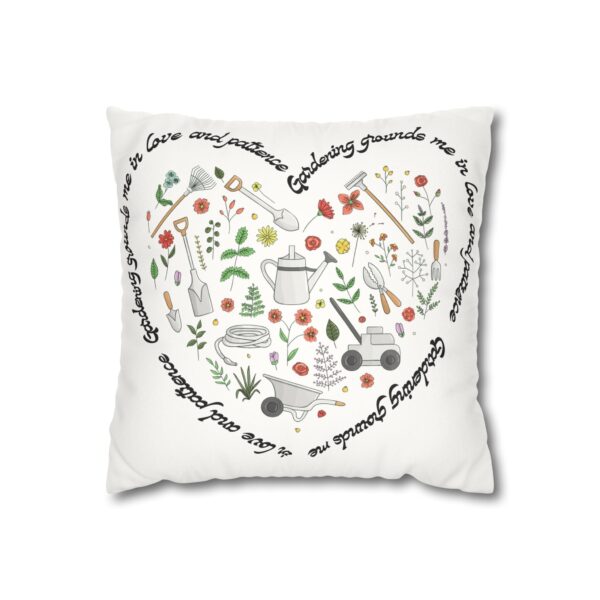 Garden Design Faux Suede Square Pillowcase | 'Gardening Grounds Me in Love and Patience' | Double-Sided Print | Home Decor - Image 3