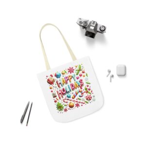 Alternative view of Garden Holiday Tote Bag with 5-Color Straps | 'Happy Holiday' Design | 100% Polyester Canvas