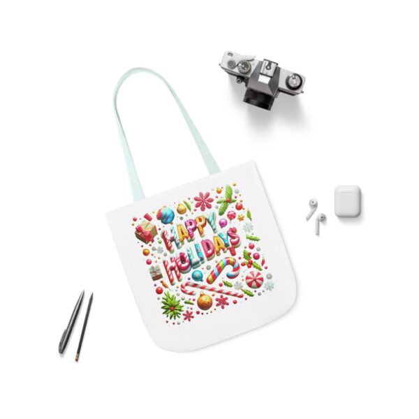 Garden Holiday Tote Bag with 5-Color Straps | 'Happy Holiday' Design | 100% Polyester Canvas - Image 14