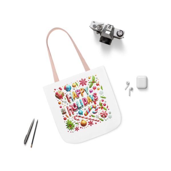 Garden Holiday Tote Bag with 5-Color Straps | 'Happy Holiday' Design | 100% Polyester Canvas - Image 16