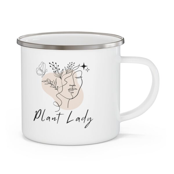 White Enamel Camping Mug 12oz | Plant Lady | Lead & BPA-Free | Perfect for Coffee & Tea - Image 3
