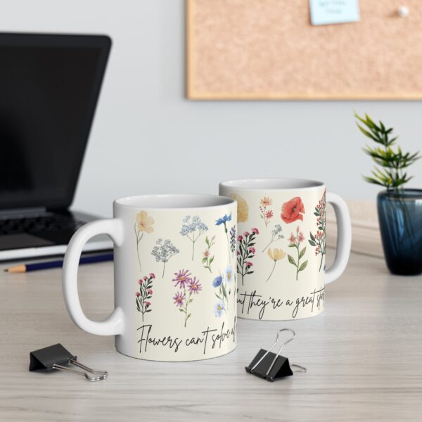 Plant Lover Design Mug 11oz | White Ceramic | 'Plants & Problems' Inscription | Lead & BPA-Free | Perfect for Coffee & Tea - Image 3