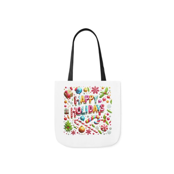 Garden Holiday Tote Bag with 5-Color Straps | 'Happy Holiday' Design | 100% Polyester Canvas - Image 3
