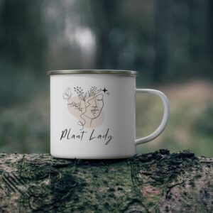 Alternative view of White Enamel Camping Mug 12oz | Plant Lady | Lead & BPA-Free | Perfect for Coffee & Tea