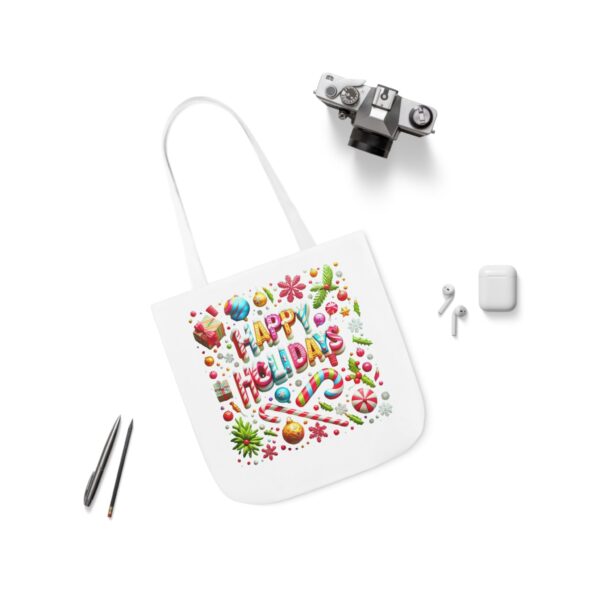 Garden Holiday Tote Bag with 5-Color Straps | 'Happy Holiday' Design | 100% Polyester Canvas - Image 11