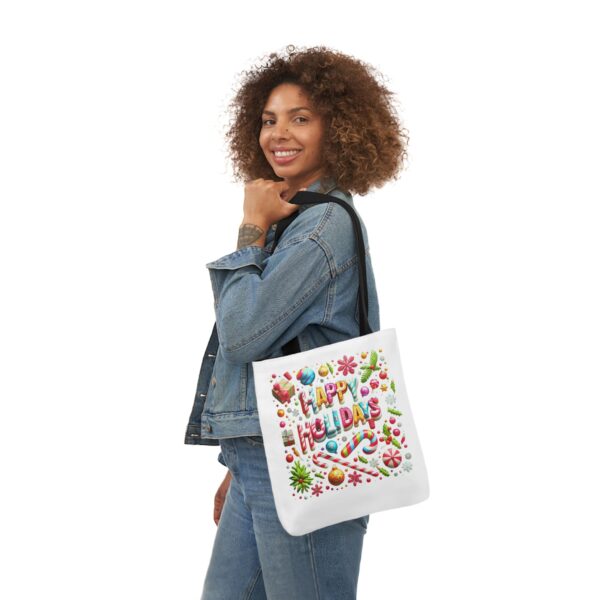 Garden Holiday Tote Bag with 5-Color Straps | 'Happy Holiday' Design | 100% Polyester Canvas - Image 7