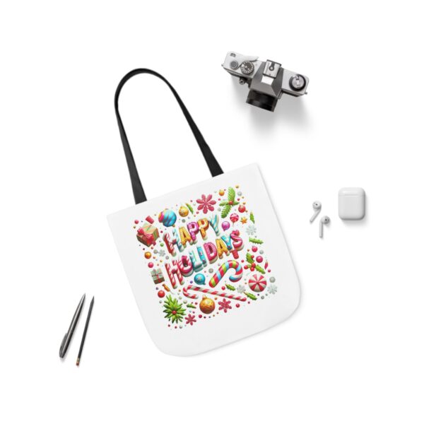 Garden Holiday Tote Bag with 5-Color Straps | 'Happy Holiday' Design | 100% Polyester Canvas - Image 12