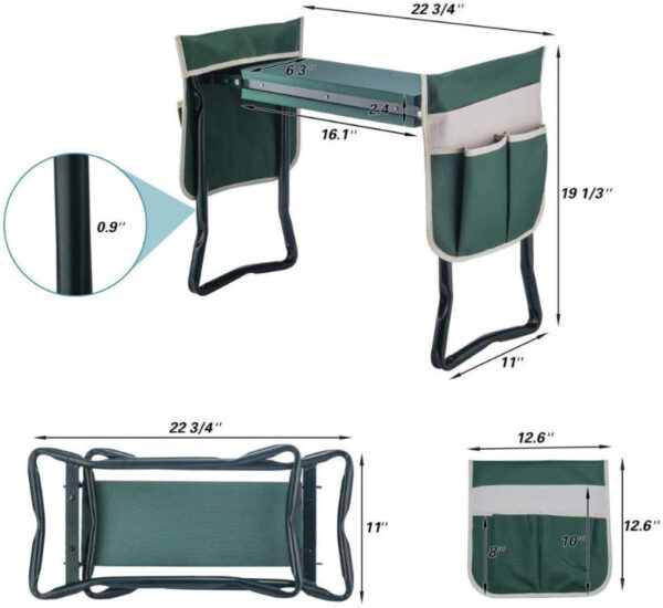 Garden Kneeler & Seat - Foldable Stool with Soft Pad & Tool Pouches - Image 8