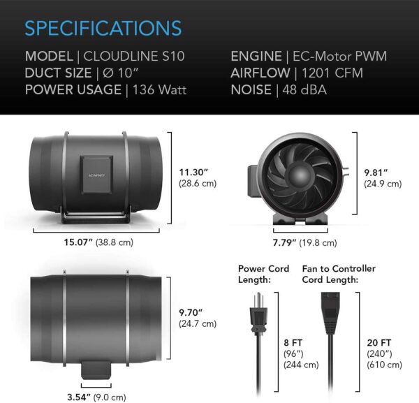 AC Infinity Inline Duct Fan Cloudline S10 - Image 6