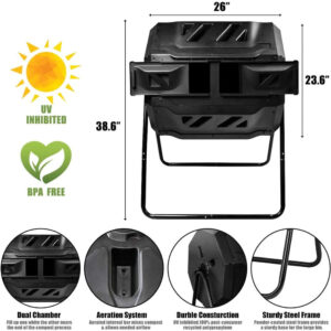 Alternative view of Outdoor Tumbling Composter Bin 43 Gallon | Dual Chamber Rotating Compost Tumbler