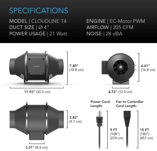 AC Infinity Inline Duct Fan Cloudline T4 - Image 6