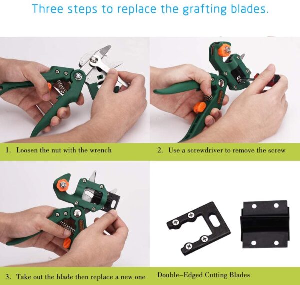 Garden Grafting Tool Kit 2-in-1 Pruning Tools with Grafting Knife, 3 Replaceable Blades, Tapes & Pruning Knife - Image 12