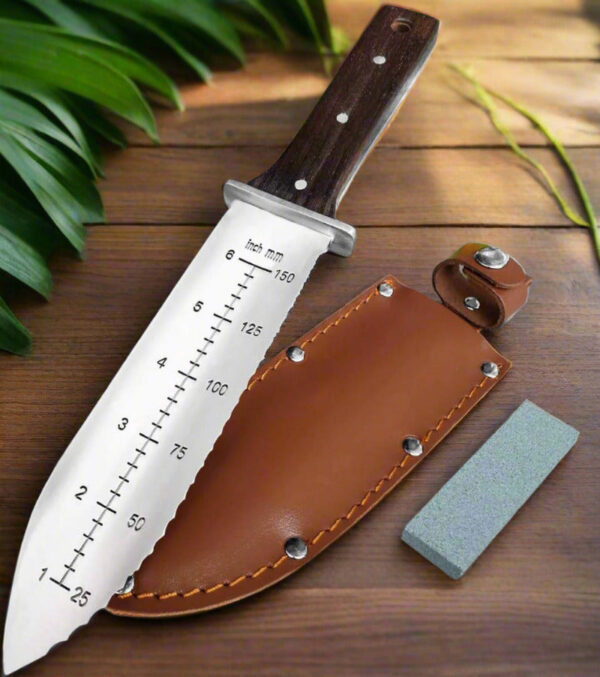 Professional Hori Hori Garden Knife with Leather Sheath - 440 Stainless Steel Blade - Weeding, Digging, Pruning & Cultivating Tool - Image 18