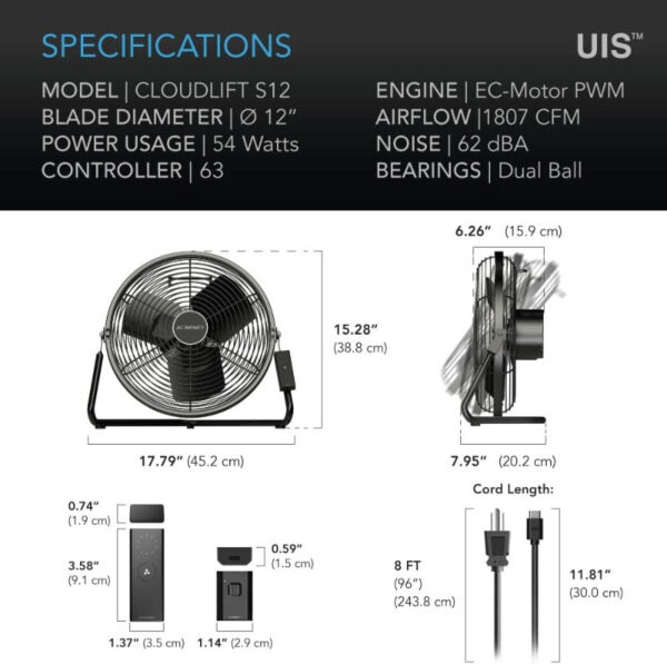 AC Infinity CLOUDLIFT Industrial Wall Fan with Wireless Speed Controller - Image 8