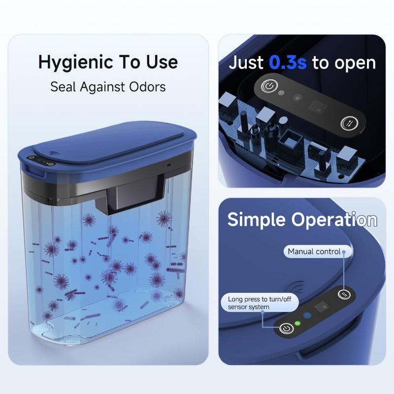 Touchless Motion Sensor Trash Can with Lid - 5 Gallon Slim Bin Blue