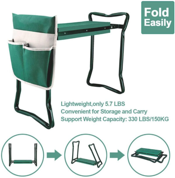 Garden Kneeler & Seat - Foldable Stool with Soft Pad & Tool Pouches - Image 9
