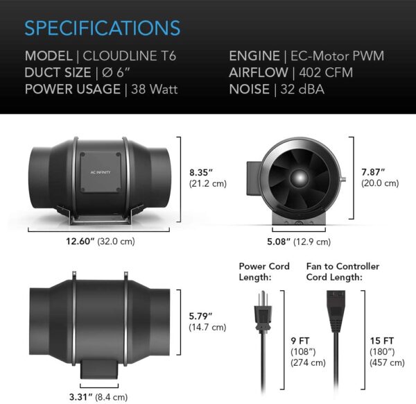 AC Infinity Inline Duct Fan Cloudline PRO T6 - Image 6
