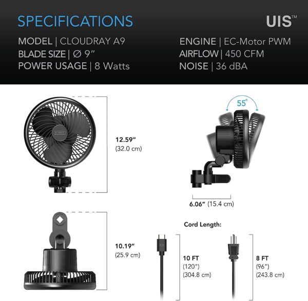 AC Infinity CLOUDRAY Grow Tent Clip Fan - Image 9