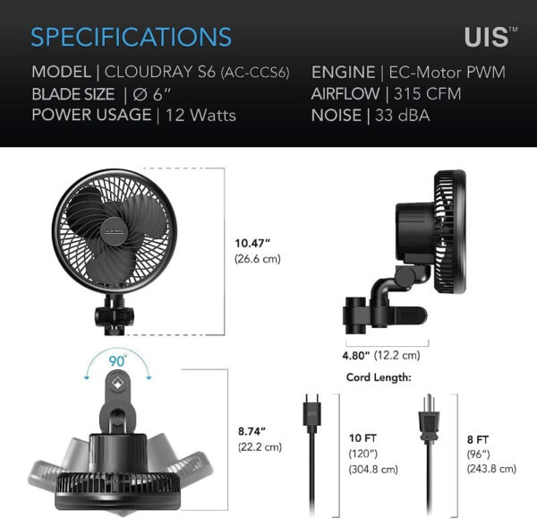 AC Infinity CLOUDRAY Grow Tent Clip Fan - Image 8
