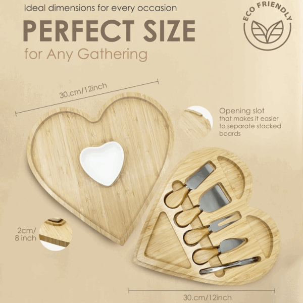 Bamboo Heart Cutting Board Set – Best Valentine’s Day Gift - Image 3