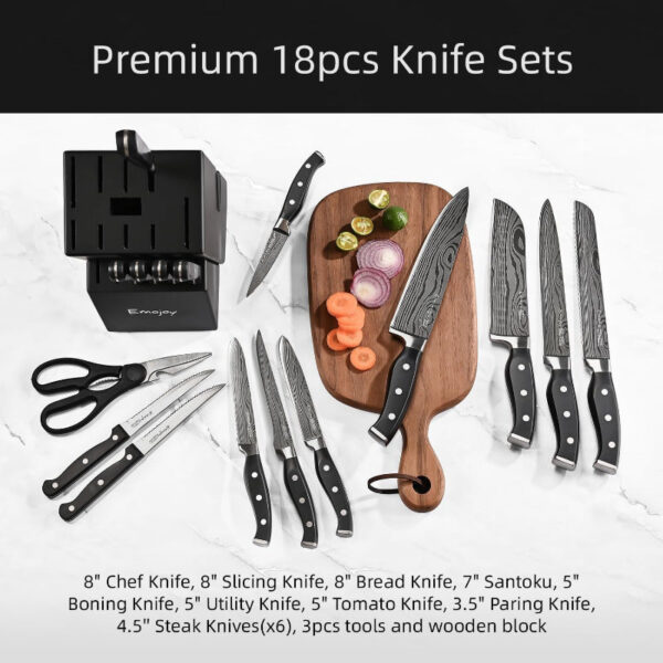 18-Piece Kitchen Knife Set with Block - Stainless Steel Knives & Sharpener - Image 9