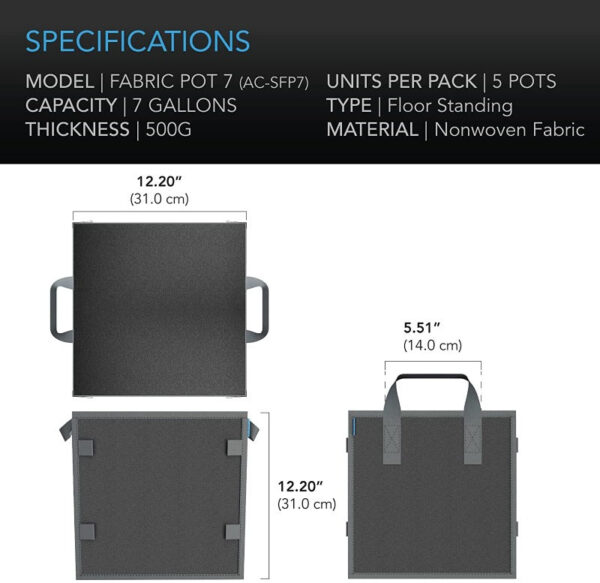 AC Infinity Square Heavy Duty Fabric Pots - Image 11