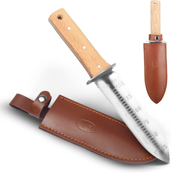 Professional Hori Hori Garden Knife with Leather Sheath - 440 Stainless Steel Blade - Weeding, Digging, Pruning & Cultivating Tool - Image 15