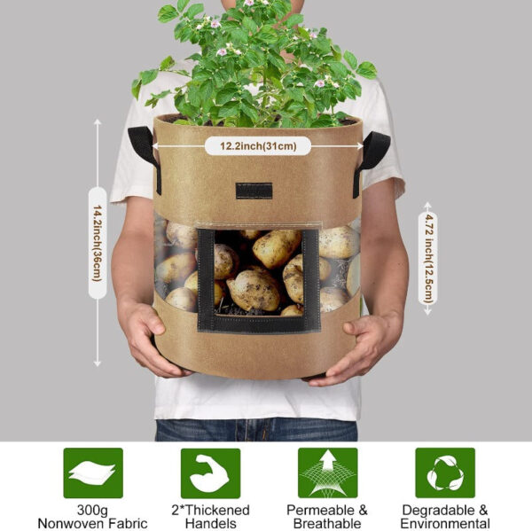 Potato Grow Bags with 360-Degree Visibility Window - Heavy Duty Fabric Pots - Image 6