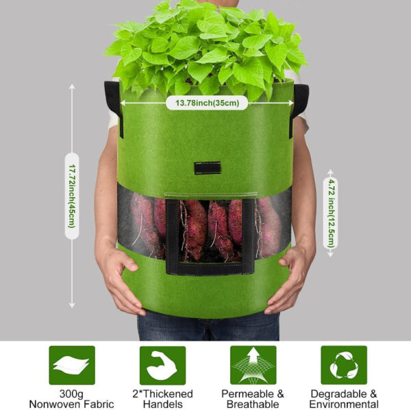 Potato Grow Bags with 360-Degree Visibility Window - Heavy Duty Fabric Pots - Image 7
