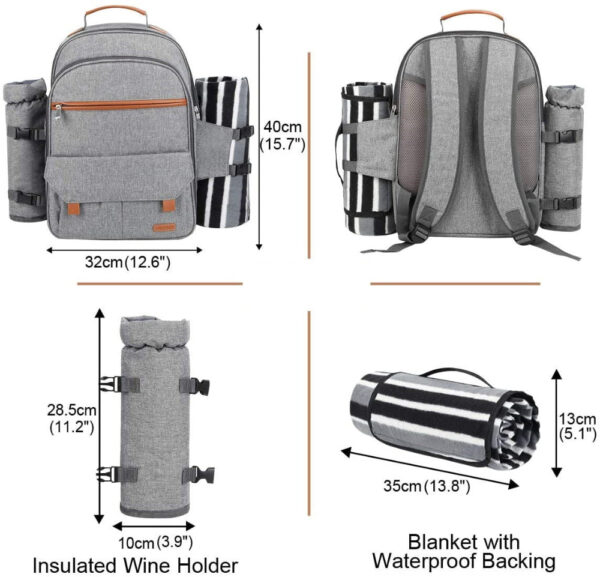 Picnic Backpack for 4 Person | Insulated Waterproof Picnic Basket Set with Tableware, Wine Glasses & Cooler Compartment - Image 10