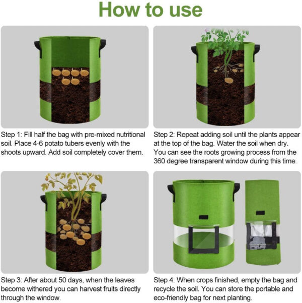 Potato Grow Bags with 360-Degree Visibility Window - Heavy Duty Fabric Pots - Image 5
