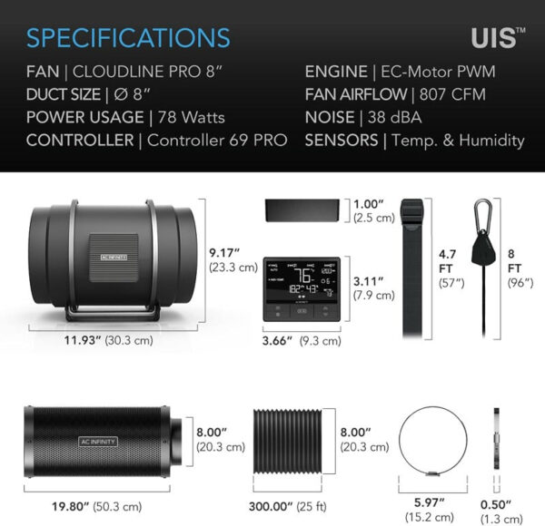 AC Infinity Air Filtration Kit | Inline Fan, Smart Controller & Carbon Filter - Image 15