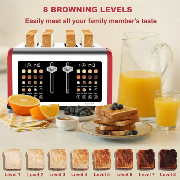 4 Slice Touch Screen Toaster, Stainless Steel Toaster with Dual Controls & Digital Timer - Image 4