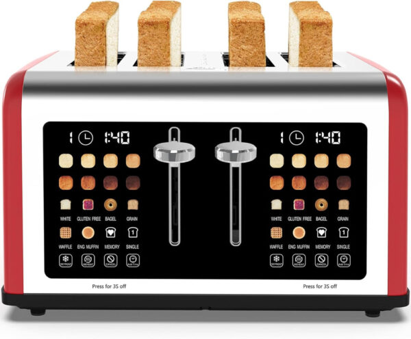 4 Slice Touch Screen Toaster, Stainless Steel Toaster with Dual Controls & Digital Timer - Image 8