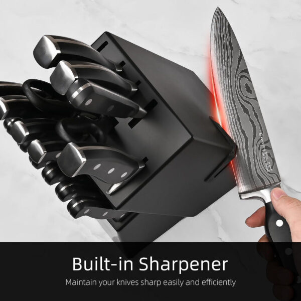 18-Piece Kitchen Knife Set with Block - Stainless Steel Knives & Sharpener - Image 5