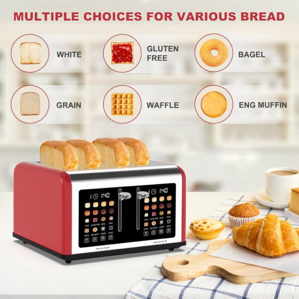 4 Slice Touch Screen Toaster, Stainless Steel Toaster with Dual Controls & Digital Timer - Image 5