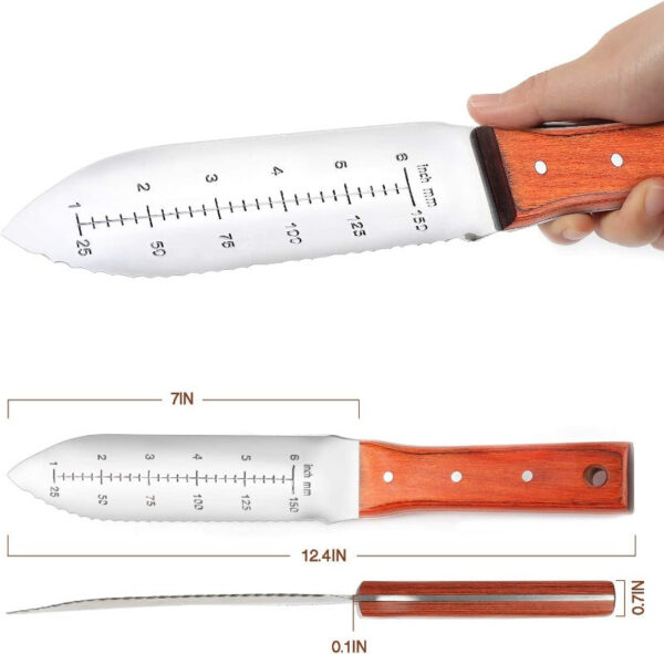 Professional Hori Hori Garden Knife with Leather Sheath - 440 Stainless Steel Blade - Weeding, Digging, Pruning & Cultivating Tool - Image 9