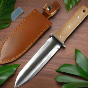 Professional Hori Hori Garden Knife with Leather Sheath - 440 Stainless Steel Blade - Weeding, Digging, Pruning & Cultivating Tool