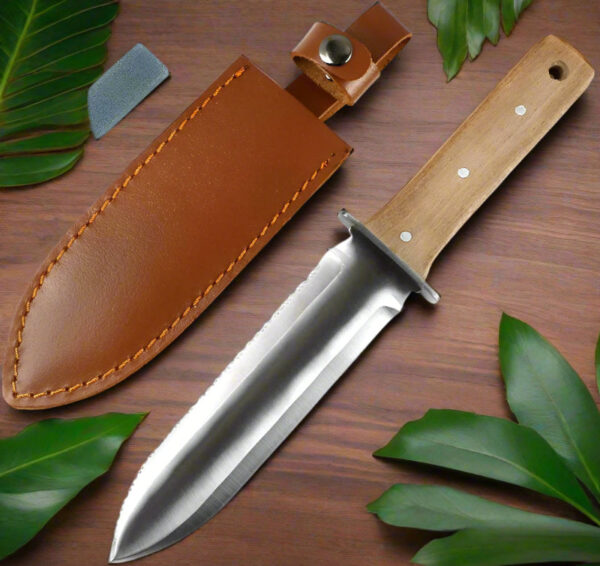 Professional Hori Hori Garden Knife with Leather Sheath - 440 Stainless Steel Blade - Weeding, Digging, Pruning & Cultivating Tool