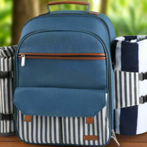 Picnic Backpack for 4 Person | Insulated Waterproof Picnic Basket Set with Tableware, Wine Glasses & Cooler Compartment