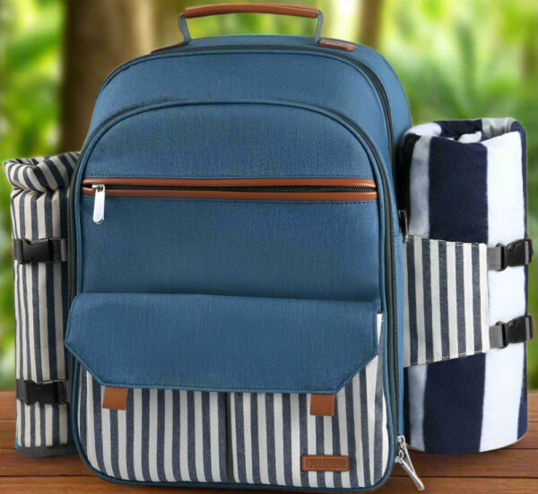 Picnic Backpack for 4 Person | Insulated Waterproof Picnic Basket Set with Tableware, Wine Glasses & Cooler Compartment