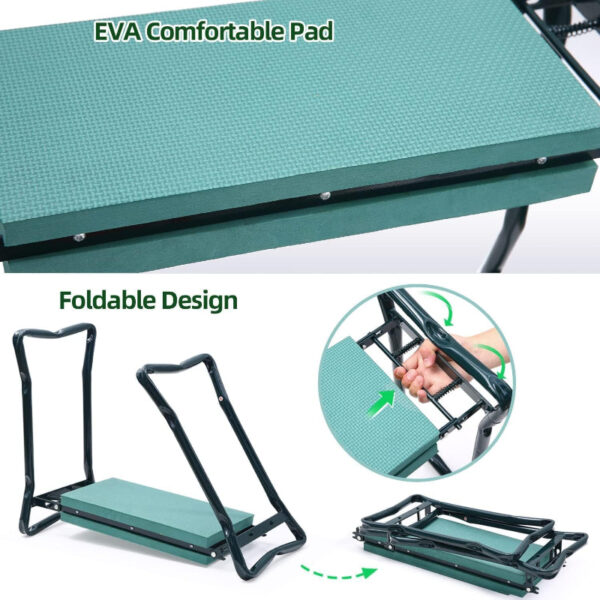 Garden Kneeler & Seat - Foldable Stool with Soft Pad & Tool Pouches - Image 5