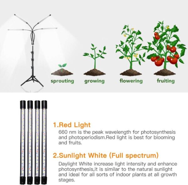 LED Grow Light for Indoor Plants Full Spectrum with Adjustable Tripod Stand & Remote - Image 9