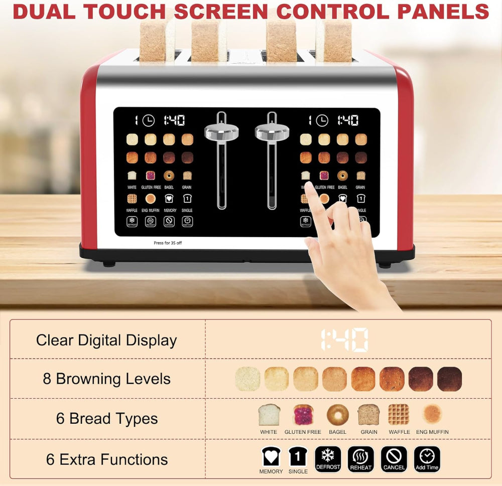 Touch Screen 4 Slice Toaster | Stainless Steel With 8 Shade Settings
