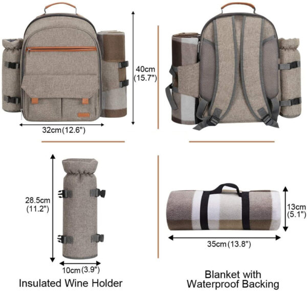 Picnic Backpack for 4 Person | Insulated Waterproof Picnic Basket Set with Tableware, Wine Glasses & Cooler Compartment - Image 6